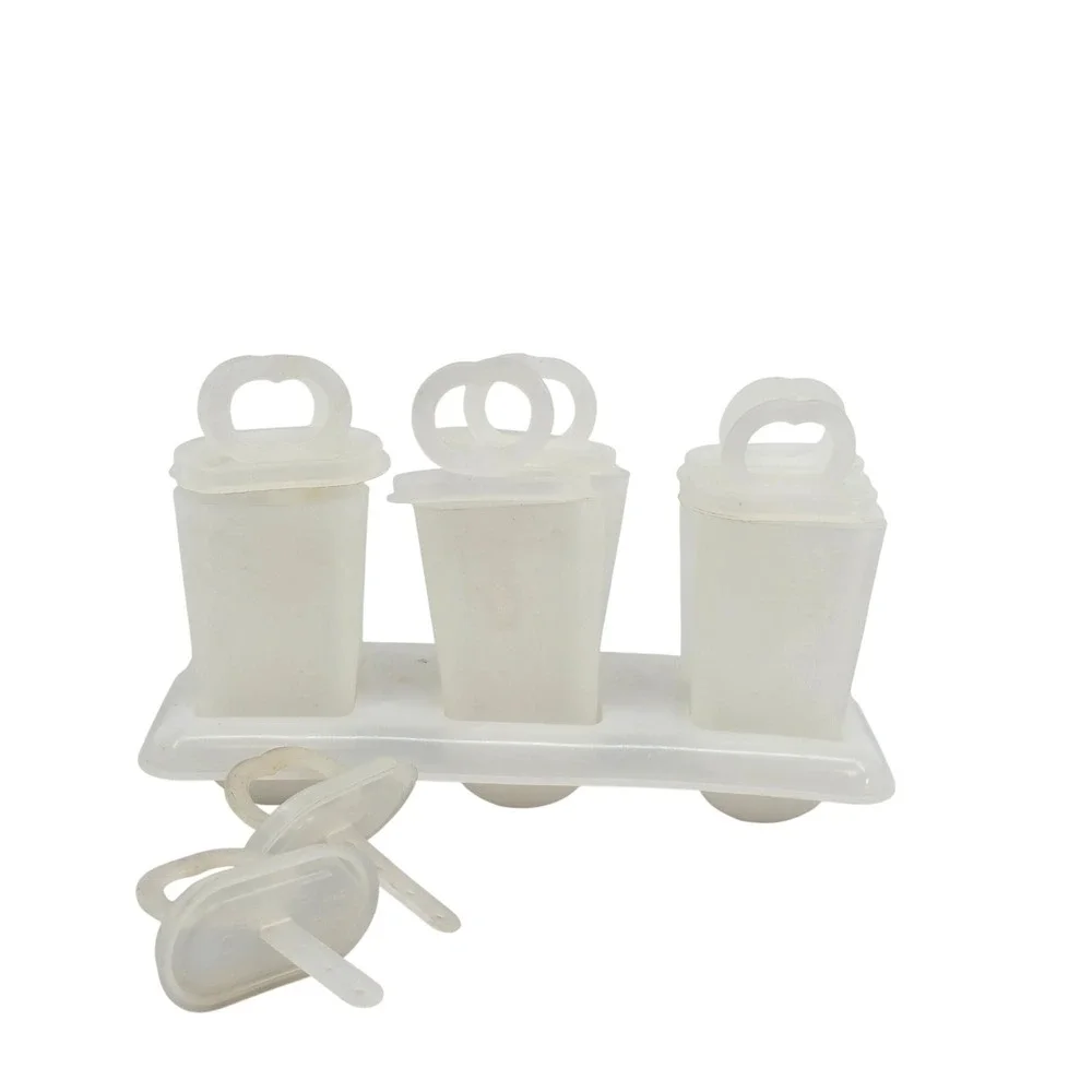 Vintage Tupperware Ice Tup Popsicle Maker Set 6 Molds Base Handles Sheer White
